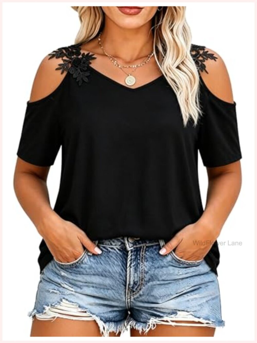 Plus Size Cold Shoulder Lace Blouse Tunic Top